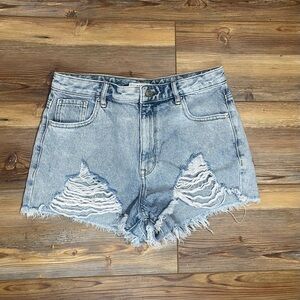 Pacsun High Rise Festival Shorts Blue Cutoff Denim Jean Distressed Women’s 28